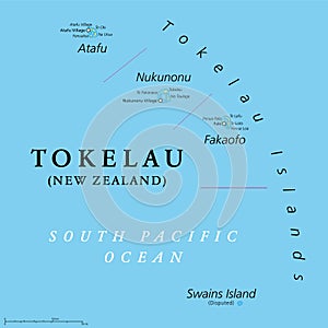 Tokelau, dependant territory of New Zealand, political map