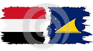 Tokelau and Yemen grunge flags connection vector