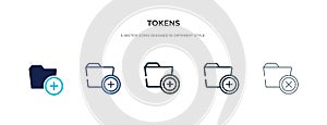 Tokens icon in different style vector illustration. two colored and black tokens vector icons designed in filled, outline, line