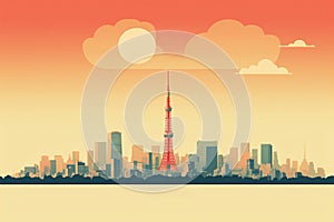 Tokio urban landscape. Pattern with houses. Illustration photo