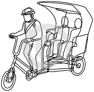 Toktok Tok Tok or 3 Wheel Tricycle Bike Continuous Line Drawing