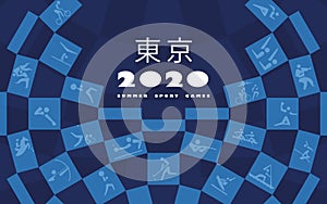Tokyo 2024 Olympic and Paralympics Games. Abstract geometric modern design Indigo Blue background Vector