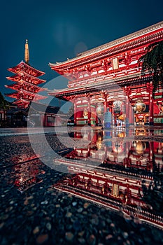 Tokyo Asakusa Kannon Sensoji on a rainy night