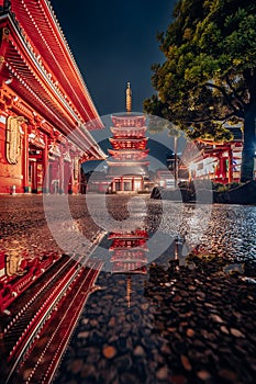 Tokyo Asakusa Kannon Sensoji on a rainy night