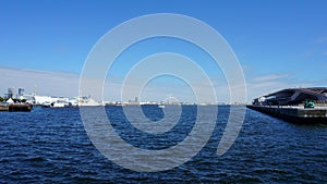 Tokyo Bay. Blue skies, nice weather. Osanbashi pier, Yokohama