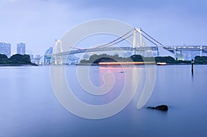 Tokyo Bay and Rainbow Bridge in the evening