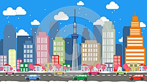 Tokyo City Cartoon Vector - Tokyo Skyline