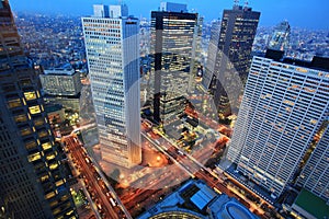 Tokyo city night aerial, Japan photo