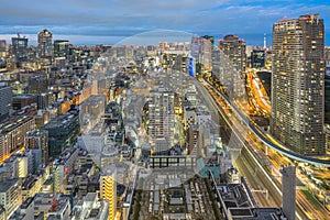 Tokyo city skyline with landmark buildings in Tokyo, Japan at night