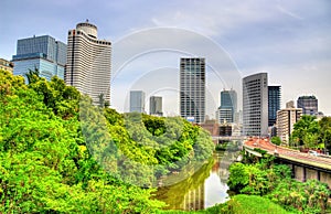 Tokyo cityscape above Benkei-bori moat