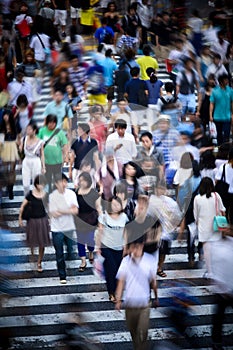 Tokyo crowd in motion at Shibuya Crossing