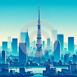 Tokyo flat vector city skyline