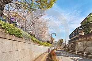 Downhill slope named Semizaka leading to the Kaminakazato station in Tokyo.