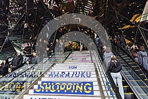 mirrored entrance of the Tokyu Plaza Omotesando Harajuku shopping mall in Tokyo, Japan