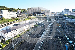 Morning scene of train yard or carbarn at the suburb of Tokyo