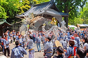 People parade through a street to Nezu-jinja shrine in Bunkyo Azalea Festival in Tokyo, japan