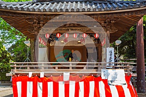 People perform Japanese fan dance  in Bunkyo Azalea Festival Tsutsuji Matsuri at Nezu Shrine