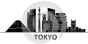 Tokyo Japan architecture vector city skyline, travel cityscape with landmarks, buildings, isolated sights on background