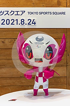 Figurine of mascot someity the day of the 2020 Summer Paralympics opening ceremony.