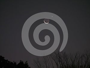 Crescent Moon and Venus conjunction at dawn