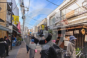 Tokyo, Japan - January 27, 2016: Yanaka Ginza.a shopping street which best represents the shitamachi flavor of the Yanaka District