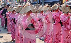 Folk Dancers, Shitamachi Tanabata Matsuri, Kappabashi Street, Tokyo, Japan.