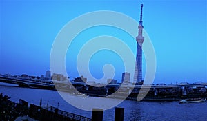 Tokyo, Japan March 25,2019 Landscape view Tokyo Sky Tree in Tokyo.View of Sumida river