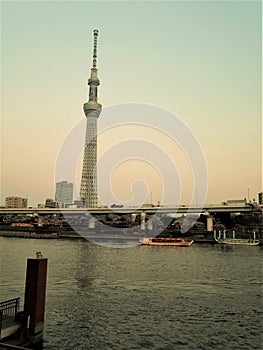 Tokyo, Japan March 25,2019 Landscape view Tokyo Sky Tree in Tokyo.View of Sumida river