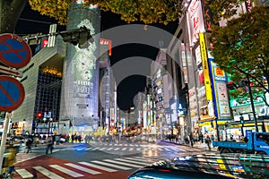 Tokyo, Japan, Nov 17, 2016: Shibuya Crossing Of City street with