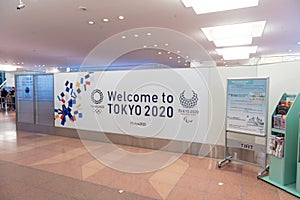 TOKYO, JAPAN - NOVEMBER 9, 2018: Haneda International Airport Tokyo. Welcome to Tokyo 2020. Japan.