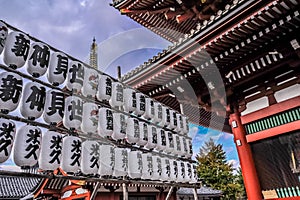 TOKYO, JAPAN: Series of Japanese lanterns in Senso-ji temple located at Asakusa area, Tokyo, Japan