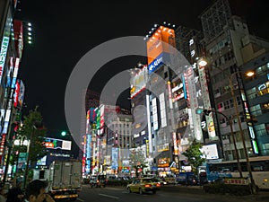 TOKYO, JAPAN - 5 NOVEMBER 2018.Shinjuku Kabukicho entertainment district at night.Neon Signs Illuminate.View of cityscape at night