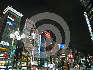 TOKYO, JAPAN - 5 NOVEMBER 2018.Shinjuku Kabukicho entertainment district at night.Neon Signs Illuminate.View of cityscape at night