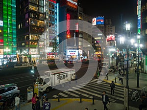 TOKYO, JAPAN - 5 NOVEMBER 2018.Shinjuku Kabukicho entertainment district at night.Neon Signs Illuminate.View of cityscape at night