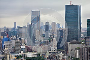 Tokyo Japan skylines and skyscrapers buildings, aerial view, around Shinjuku ward.