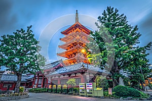 Tokyo - May 20, 2019: Night shot of the Sensoji temple in Asakusa, Tokyo, Japan