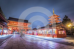 Tokyo - May 20, 2019: Night shot of the Sensoji temple in Asakusa, Tokyo, Japan