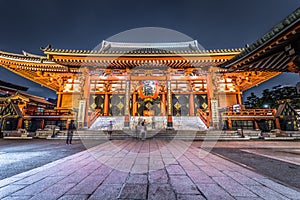 Tokyo - May 20, 2019: Night shot of the Sensoji temple in Asakusa, Tokyo, Japan