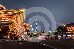 Tokyo - May 20, 2019: Night shot of the Sensoji temple in Asakusa, Tokyo, Japan