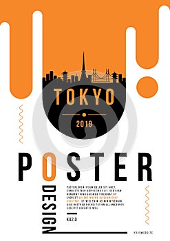 Tokyo Modern Poster Design with Vector Linear Skyline