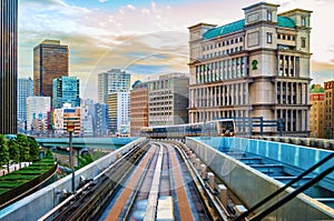 Tokyo monorail transportation system line in Odaiba.