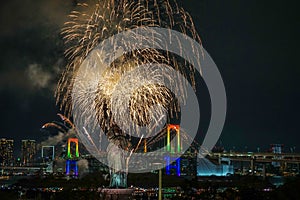 Tokyo night view and fireworks Odaiba Rainbow fireworks 2019