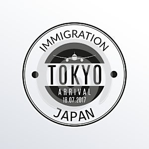 Tokyo passport stamp. Japan airport visa stamp or immigration sign. Custom control cachet. Vector illustration.