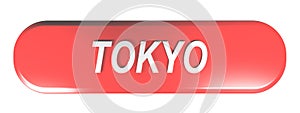 TOKYO red rounded rectangular push button on white background - 3D rendering illustration