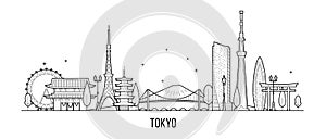 Tokyo skyline Japan city buildings vector linear