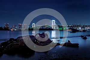 Tokyo skyline with Rainbow bridge and Tokyo tower. Tokyo, Japan photo