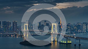 Tokyo skyline with Rainbow bridge and Tokyo tower. Tokyo, Japan