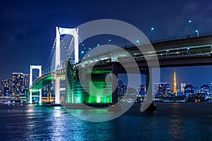 Tokyo skyline with Rainbow bridge and Tokyo tower. Tokyo, Japan photo