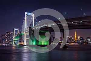 Tokyo skyline with Rainbow bridge and Tokyo tower. Tokyo, Japan