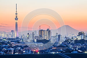 Tokyo skytree and mountain fuji